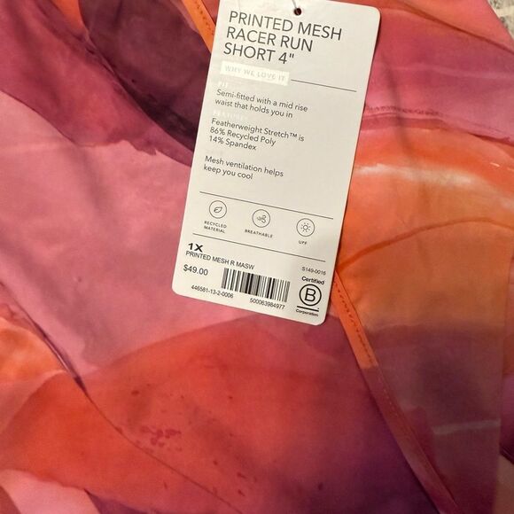 Athleta Orange and Pink Racer Run Athletic Shorts Lightweight Comfort - Picture 3 of 5